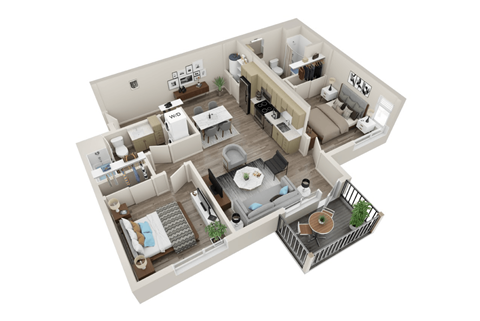 Floor plan for 2 beds, 2 baths, 972 sqft